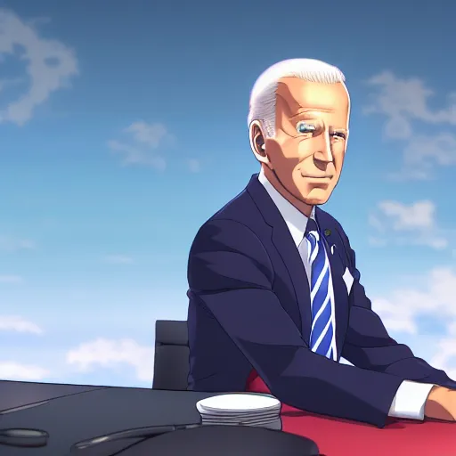 Image similar to photorealistic Joe Biden if he were an anime girl anime key visual, digital art, anime screenshot, kyoto animation, makoto shinkai, trending on artstation
