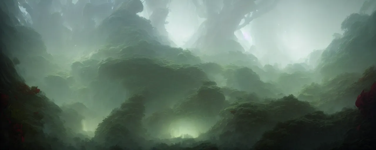 Image similar to cloud forest by peter mohrbacher and craig mullins and james jean and marc simonetti and mark rothko