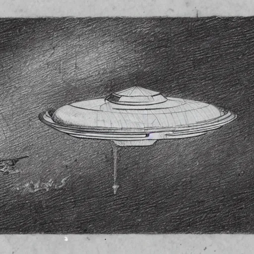 Image similar to vintage, detailed, pencil sketch of ufo! construction, all parts, with full descriptions, on old parchment, by leonardo da vinci!