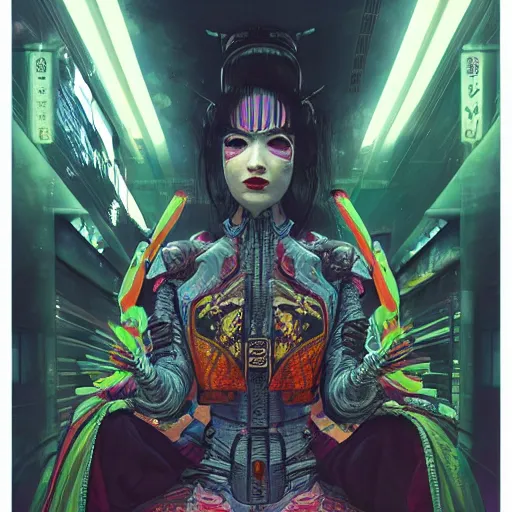 cyberpunk geisha wearing mechnical clothes, in a lotus | Stable ...