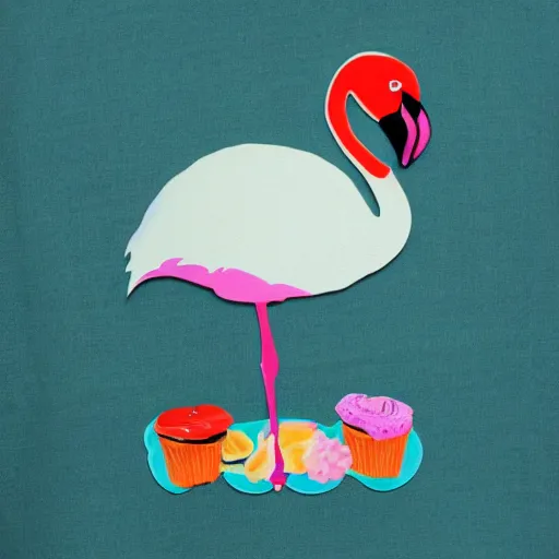 Prompt: colorful flamingo - cupcake on a shirt