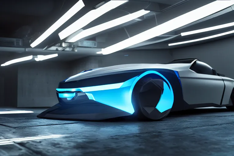 Image similar to cyberpunk bmw concept inspired sports car, futuristic look, highly detailed body, very expensive, photorealistic camera shot, bright studio setting, studio lighting, crisp quality and light reflections, unreal engine 5 quality render