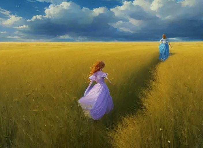 Image similar to a lone princess walks through a vast wheat field in the cosmic sky by vladimir volegov and alexander averin and peder mørk mønsted and ross tran and raphael lacoste