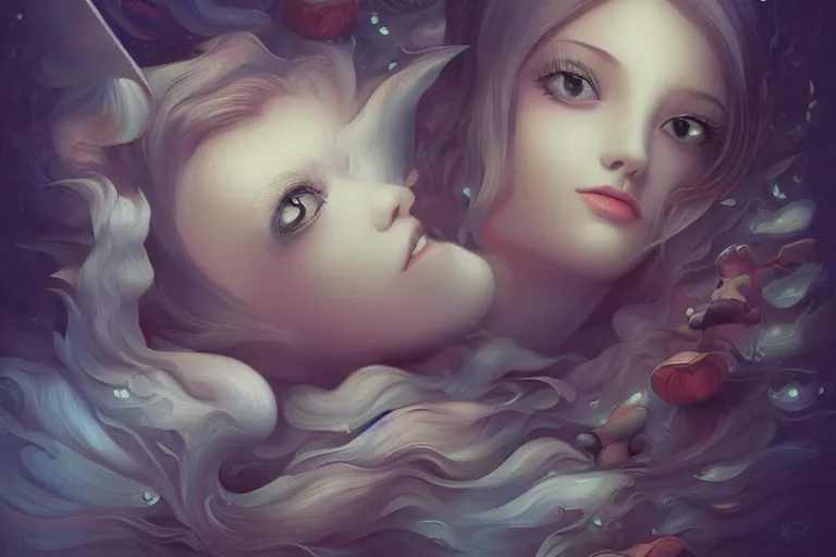 Prompt: lullaby by ross tran, detailed painting, pop surrealism, a vivid landscape, a simple vector based illustration, minimalist, an ultrafine detailed painting by rafal olbinski, airbrush art, artgerm, very detailed, skeuomorphic, behance contest winner