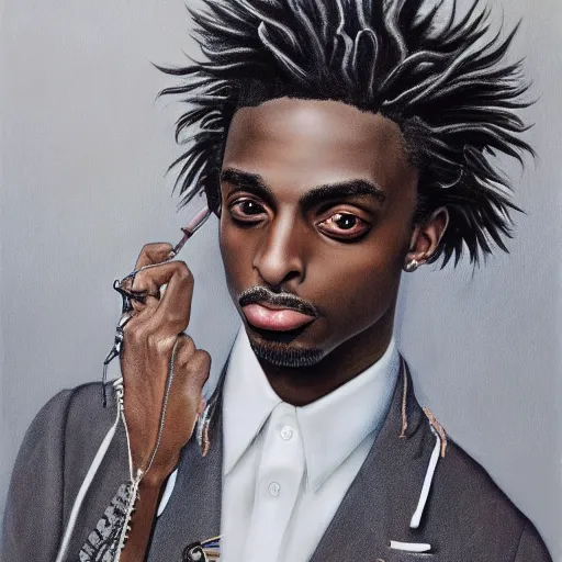 Prompt: playboi carti painted by laurie lipton 4 k detailed super realistic