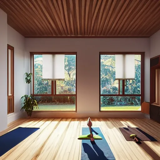 Prompt: “Interior of private home yoga studio, buddhist style, sunlight, high resolution, highly detailed, ray tracing, unreal engine, award winning”