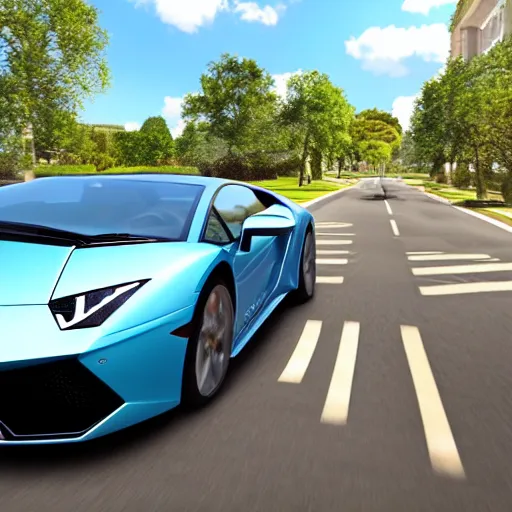 Image similar to first person lamborghini view at a sunny day in florida realistic match the lighting