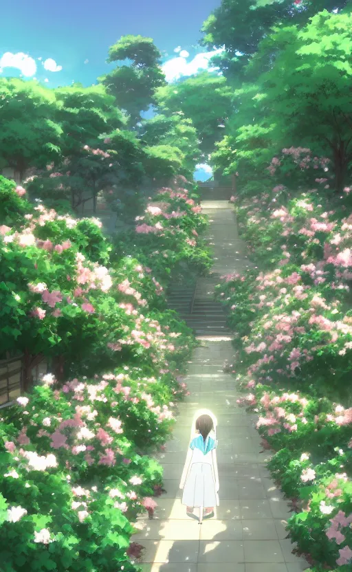 Image similar to rose garden by makoto shinkai