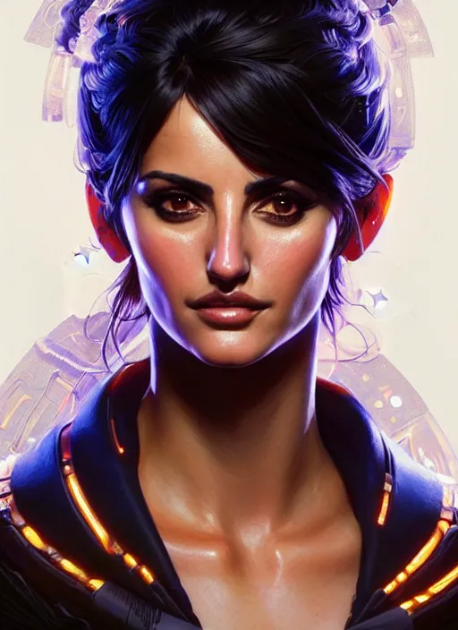 Image similar to portrait of apex legends penelope cruz, intricate, elegant, glowing lights, highly detailed, digital painting, artstation, glamor pose, concept art, smooth, sharp focus, illustration, art by artgerm and greg rutkowski, artey freytag