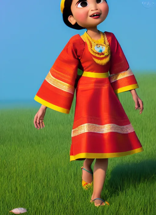 Prompt: disney pixar visual of a sassy girl wearing assamese mekhela bihu gamosa stylish modern costume ; official media ; cute face by wlop ; octane render, unreal engine 5, trending on artstation, 8 k high resolution, path traced, highly detailed, digital art, symmetrical, cinematic, high coherence, hdr fabric textures