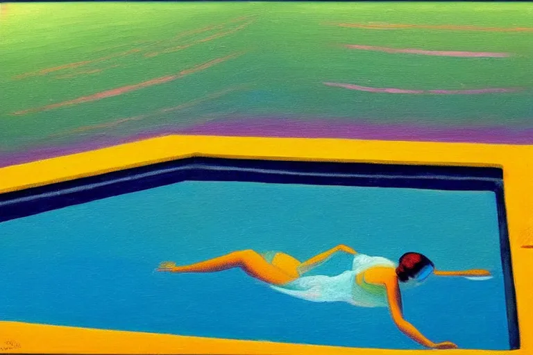 Prompt: a stunning wpa style painting of a prism floating at the bottom of a swimming pool, award winning art