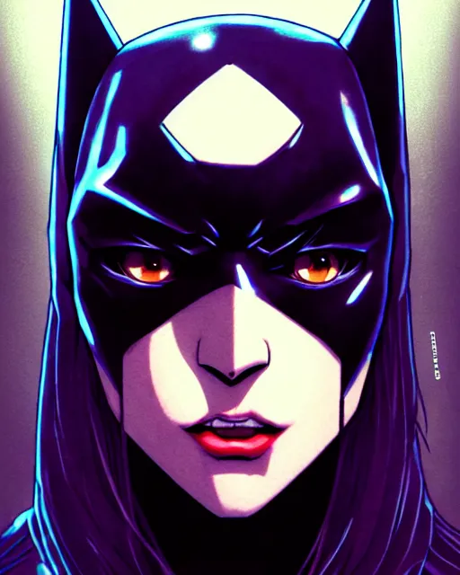 Image similar to portrait Anime Batman grunge punk beautiful in-mask fine-face, pretty face, realistic shaded Perfect face, fine details. Anime. Gotham-city night realistic shaded lighting by Ilya Kuvshinov krenz cushart katsuhiro otomo ghost-in-the-shell, magali villeneuve, artgerm, rutkowski Jeremy Lipkin and Giuseppe Dangelico Pino and Michael Garmash and Rob Rey