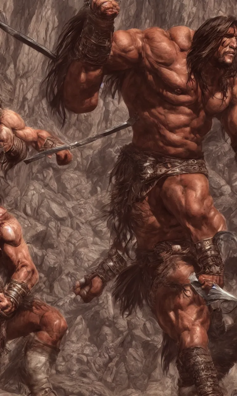 Prompt: digital painting of conan the barbarian by simon bisley and john buscema, unreal engine 5