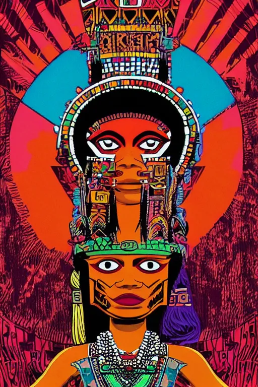 Image similar to beautiful aztec queen by jamie hewlett, jamie hewlett art, full body character concept art, vaporwave colors,