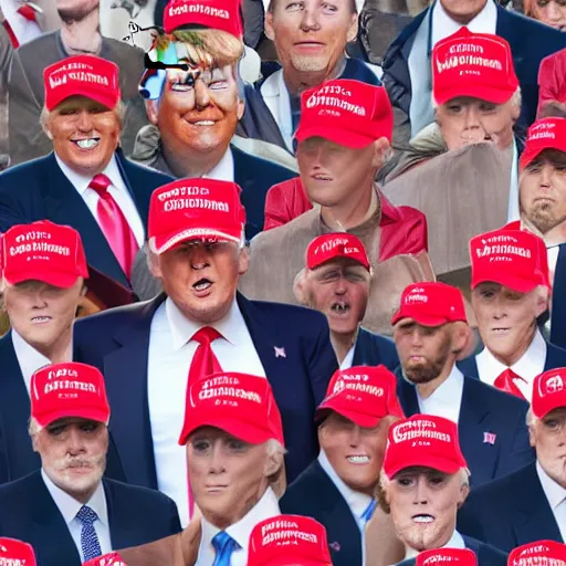 Prompt: still of donald trump clones invading the capitole, wearing maga hats ( 2 0 2 1 ) - n 9