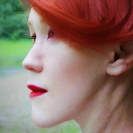 Prompt: “ close up fashion model red hair looking at lens painting detail masterpiece in style of andrew wyeth ”