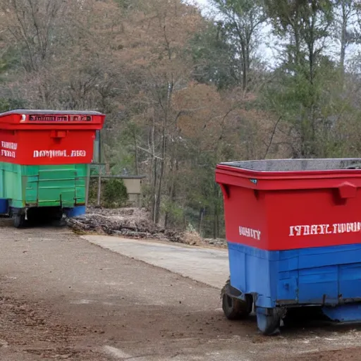 Image similar to two gigantic american dumpsters dirty