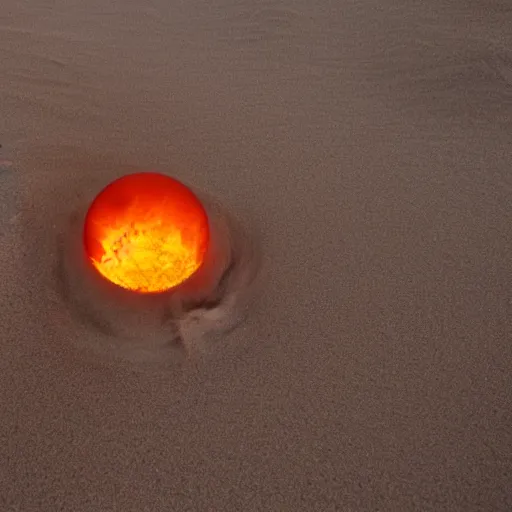 Image similar to A sphere made of sand levitating over glowing lava