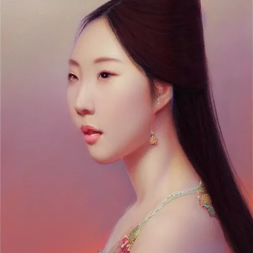 Image similar to hyper realism portrait of Chinese princess by Zhong, Fenghua, stunning, detailing, artstation trending, perfect lighting, golden hour