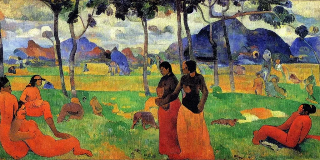 Image similar to there is another world very close to ours that we don't perceive directly, but they do interact sometimes. painting by paul gauguin ( 1 9 0 0 )