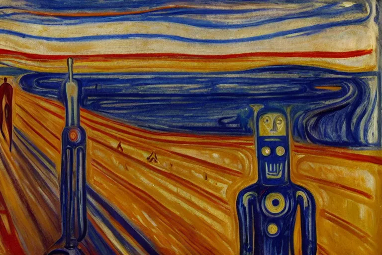 Image similar to the visionary robot, oil painting by edvard munch