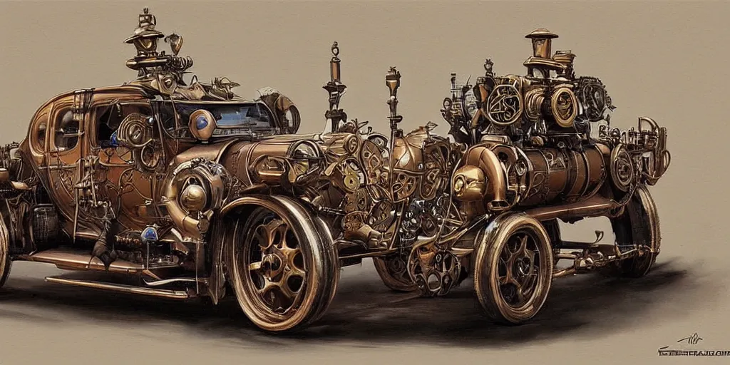 Image similar to Steampunk concept car By Konstantin Razumov, highly detailded