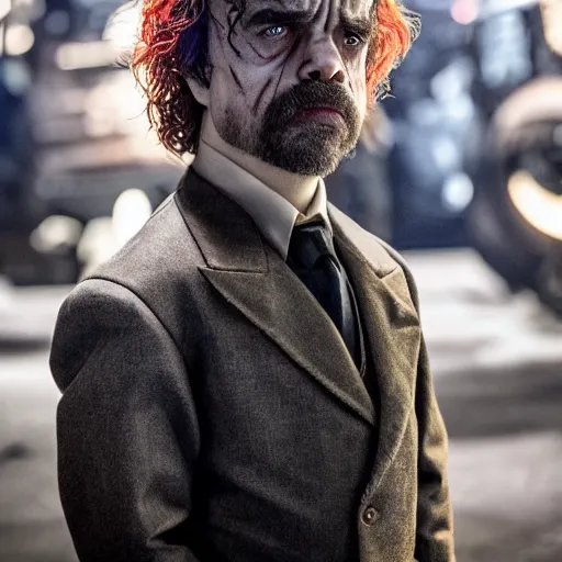 Image similar to stunning awe inspiring peter dinklage as the joker movie still 8 k hdr atmospheric lighting