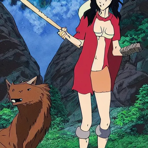 Image similar to megan fox as princess mononoke, studio ghibli art