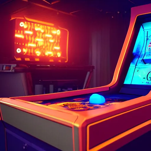 Image similar to 1990s arcade machine, octane render, unreal engine, digital art, Artstation, Trending on Artstation, Artstation HQ, Artstation HD, cgsociety, Pinterest, 8k , close up to the screen, godrays, volumetric, reflections, cinematic, epic, accurate, coherent, 3D Render,