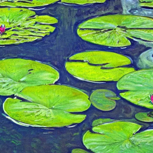 Image similar to !!! sticker!!! close - up of a frog in the water lilies, highly detailed, digital art, matte painting, sharp focus, matte painting, by isaac levitan, monet, asher brown durand,