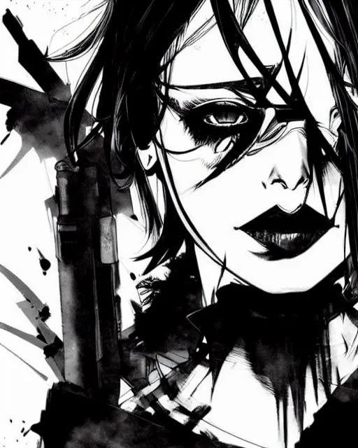 Prompt: style of yoji shinkawa, rafael albuquerque, loish : : gorgeous willa holland : : evil witch : : symmetrical face, symmetrical eyes : : gorgeous black hair : : magic lighting, low spacial lighting : :