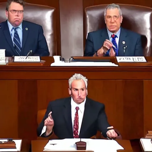 Prompt: Badger holding a clipboard addressing congress