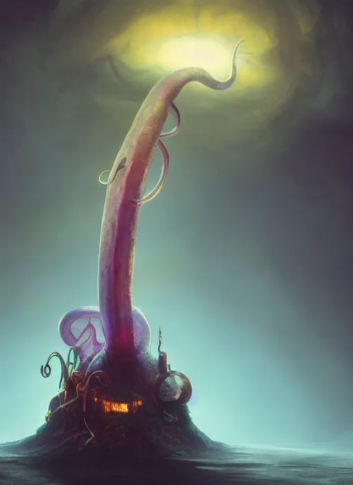 Image similar to glowing squid in burning vapor dramatic lighting, artstation, matte painting, alexander fedosav, alexander jansson