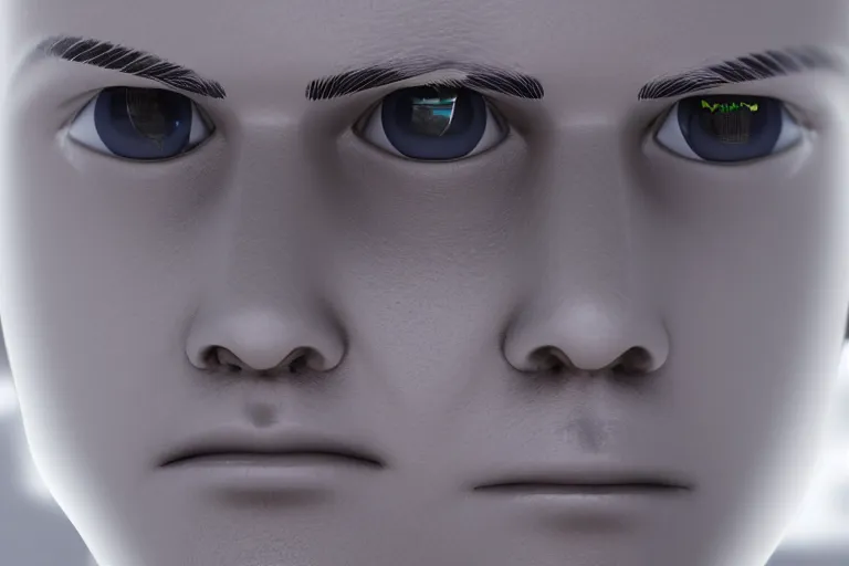 Image similar to a robot with the face of justin bieber, photograph, blender render,