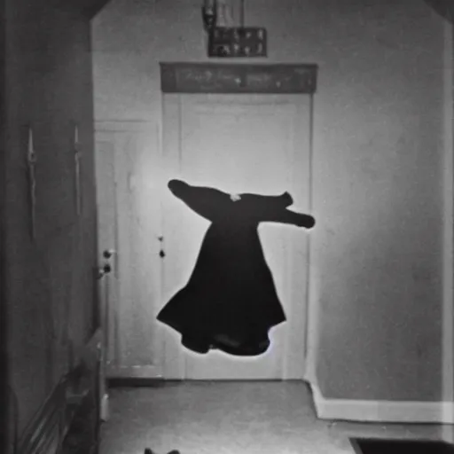 Image similar to a 1960 photo of exorcism,room ,levitating person