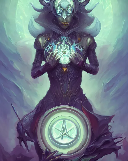 Prompt: portrait of a beautiful satanic cybernetic emanation, by pete mohrbacher and artgerm and wlop, digital art, highly detailed, intricate, fantasy, mystical, sharp focus, Trending on Artstation HQ, deviantart, unreal engine, 4K UHD image