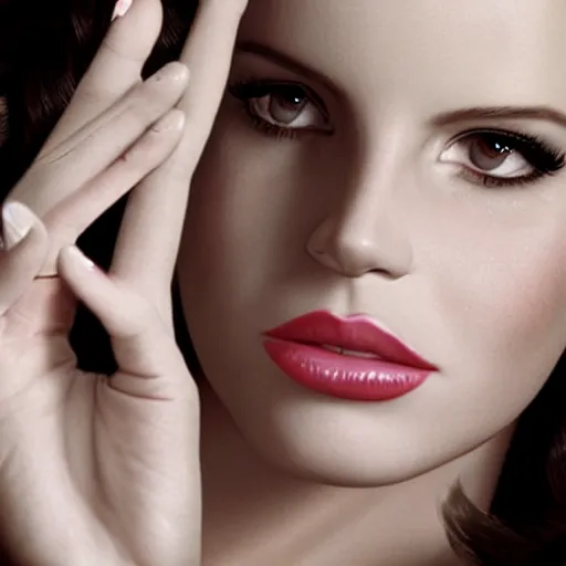 Image similar to Lana del rey in a hand cream commercial, photorealistic, detailed, studio