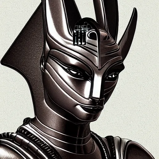 Image similar to “ detailed futuristic portrait of egyptian god anubis, cybernetics, realistic, mystical ”