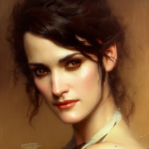 Image similar to portrait of winona ryder. highly detailed painting by gaston bussiere, craig mullins, j. c. leyendecker, close shot, 8 k realistic, cryengine, frostbite 3 engine, sharp focus, trending on pinterest, trending on artstation, trending on deviantart