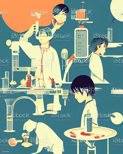 Image similar to science lab. clean cel shaded vector art. illustration art by tatsuro kiuchi and kilian eng