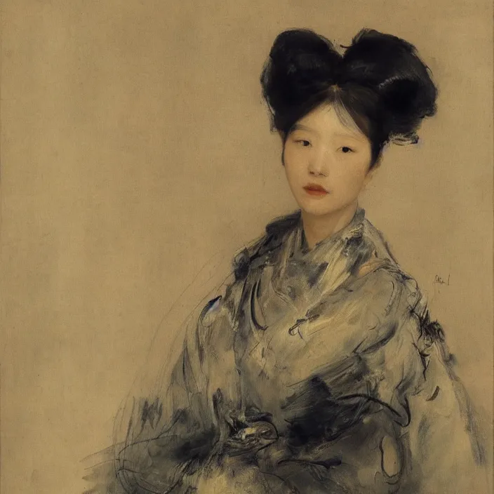 Prompt: abstract portrait of a hyperbeautiful korean woman by adolph menzel, carvaggio