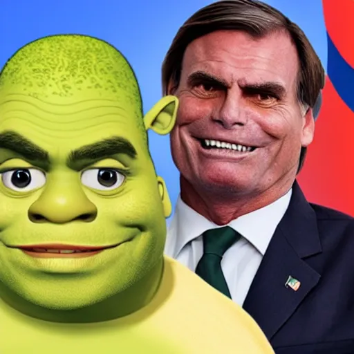 Image similar to pregnant bolsonaro with shrek, photorealistic, award winning, 8k,