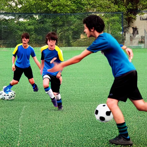 Prompt: t - shirt team playing soccer and kicking eyeballs instead of regular ball