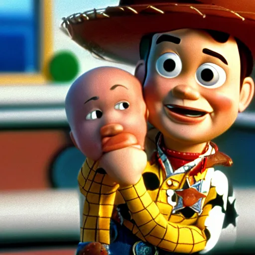 Prompt: a screenshot of Danny Devito as a toy character in Toy Story (1995)