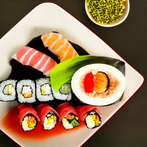 Image similar to A delicious plate of sushi, food photography, onigiri, michilin star