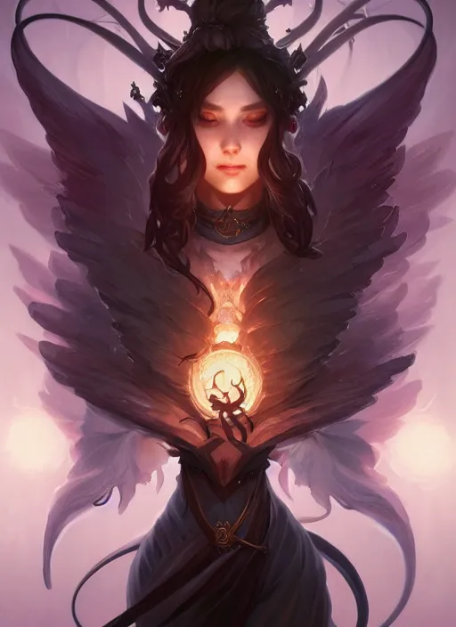 Image similar to summoner with a cute death elemental, fantasy, intricate, elegant, highly detailed, digital painting, artstation, concept art, wallpaper, smooth, sharp focus, illustration, art by artgerm and greg rutkowski and alphonse mucha