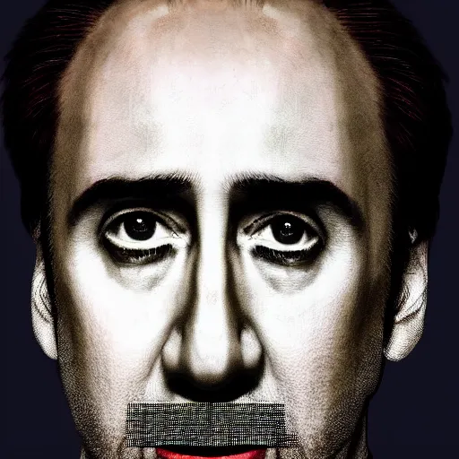 Prompt: nic cage wearing a shirt that is just a picture of his face, digital photography, high detail,