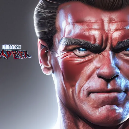 Image similar to Arnold Schwarzenegger as spiderman , muscle extremely detailed, fantastic details full face, mouth, trending on artstation, pixiv, cgsociety, hyperdetailed Unreal Engine 4k 8k ultra HD, WLOP