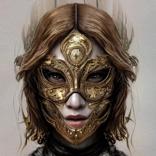 Image similar to Very very very very highly detailed epic photo of face with venetian mask, intricate, dystopian, sci-fi, extremely detailed, digital painting, artstation, concept art, smooth, sharp focus, illustration, intimidating lighting, incredible art by Artgerm and Anton Pieck