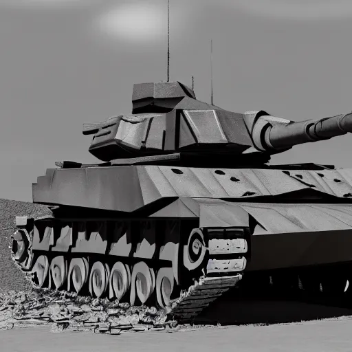 Image similar to heavy armor battle tank painted in white and black yin - yang dao symbol blasting away at dystopia, cosmos backdrop